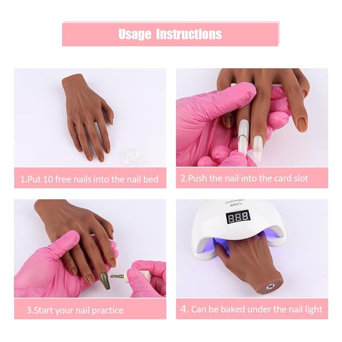 Silicone Practice Hand for Acrylic Nails, Mannequin Hands for Nails Practice with Adjustable Bracket, Life Size Fake Hand for DIY Nails/Nail Art Beginners/Nail Salon Artists