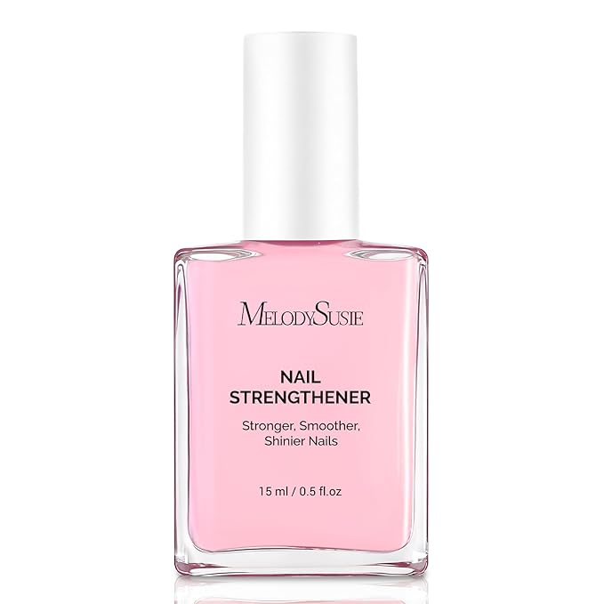 MelodySusie Nail Strengthener and Growth Treatment, 2-in-1 Ridge Filling Base Coat & Glossy Concealer Polish for Damaged Nail Repair and Healthy Shine,Gifts for Women 15ml 0.5 Fl Oz Pink