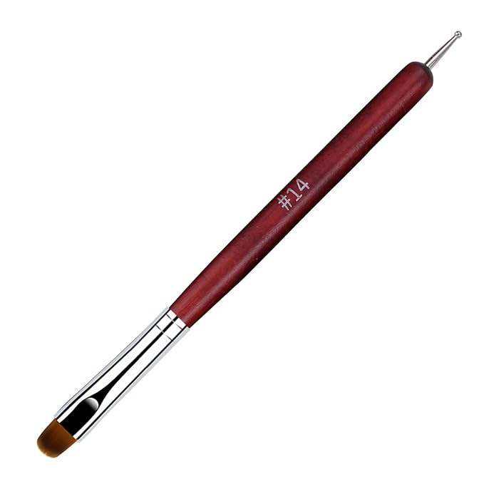 French Manicure Brush, Esclane 2 Way French Nail Brush with Dotting Tool for Manicure Cuticle Clean Up Nail Art Design, French Tip Brush (Wood, #14)