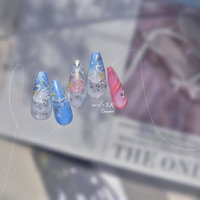 Swan Nail Stickers 5D Embossed Pink Animal Print Nail Art Stickers Self-Adhesive Yellow Bow Nail Decals Silver Butterfly Nail Designs Pearl Frame Nail Art Decoration for Women Manicure 1 Sheet