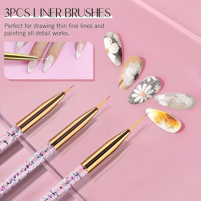 31 Pcs Nail Art Brush Set, Nail Art Tool Set with Liner, Dotting, Fan & Flat Nail Brushes Drawing Pen for Acrylic, Gel Polish, DIY Manicure at Home & Salon Design Supply-Hot Pink
