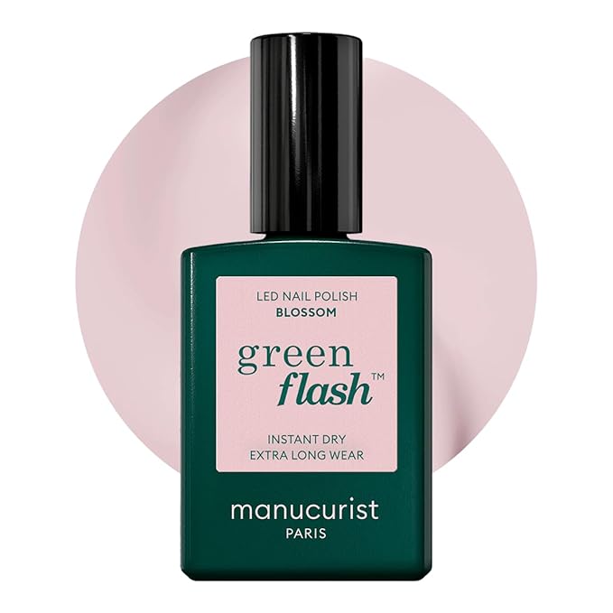 Manucurist Green Flash LED Light Pink Blossom Gel Nail Polish - Vegan, 12-Free, Plant-Based - Strengthens and Protects the Nail - Gel Polish - Made in France - 0.5 fl oz