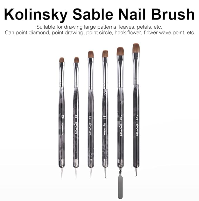 6Pcs Kolinsky Sable Nail Brush French Nail Brush 2 Way Professional UV Gel Acrylic Nail Art Brush with Dotting Tool for French Manicure Cuticle Clean Up Nail Art Design Pen (Set)