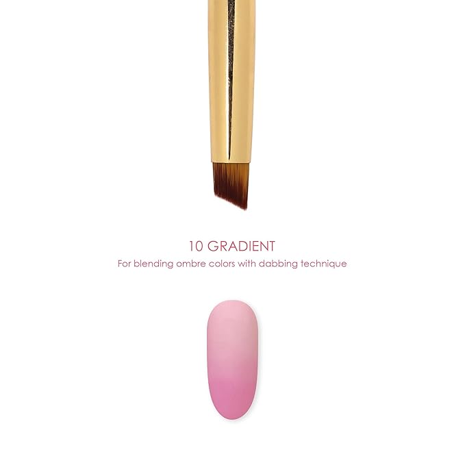 Daily Charme Nail Art Brush / 10 Gradient, Large Cylinder Shaped Brush w/Slanted Tip, For Blending Ombre Colors, DIY/Professional