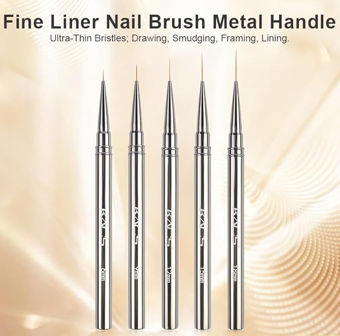 KADS Fine Liner Nail Brush Metal Handle Nail Painting Design Brush Drawing Pen 6mm 9mm 12mm 15mm 18mm (9mm)