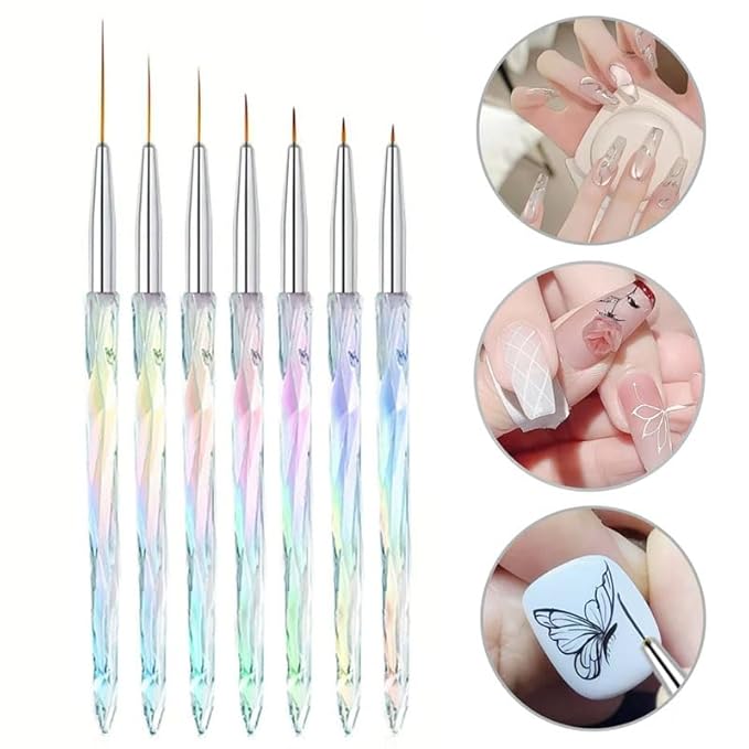 7Pcs Liner Brushes for Nails, Size 5/7/9/11/15/20/25mm Nail Liner Brush Set, Fine Liner Nail Art Brushes, Professional Gel Polish Painting Design Pen for Thin Long Lines, Tiny Details & Fine Drawing