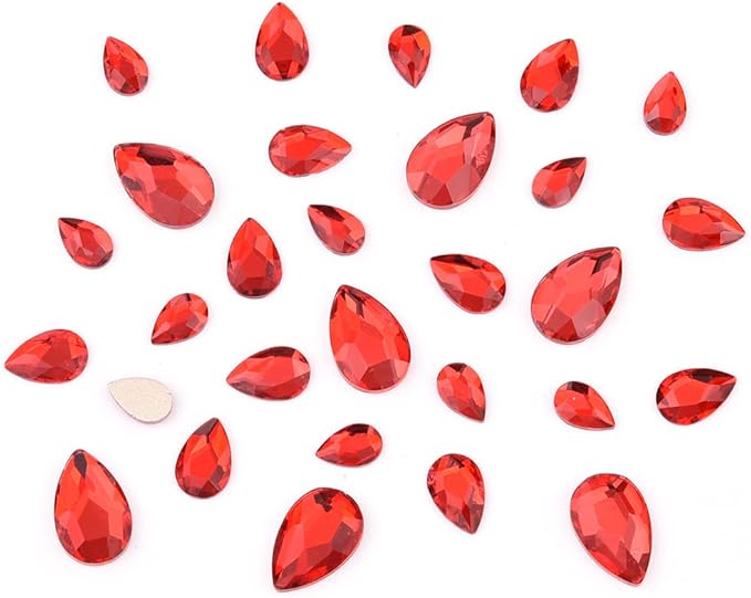 100pcs Red Crystals Pear Shapes 3 Size Flatback Glass Rhinestones for Crafts DIY Jewelry Making Beading Shoes Nails Art Supplies