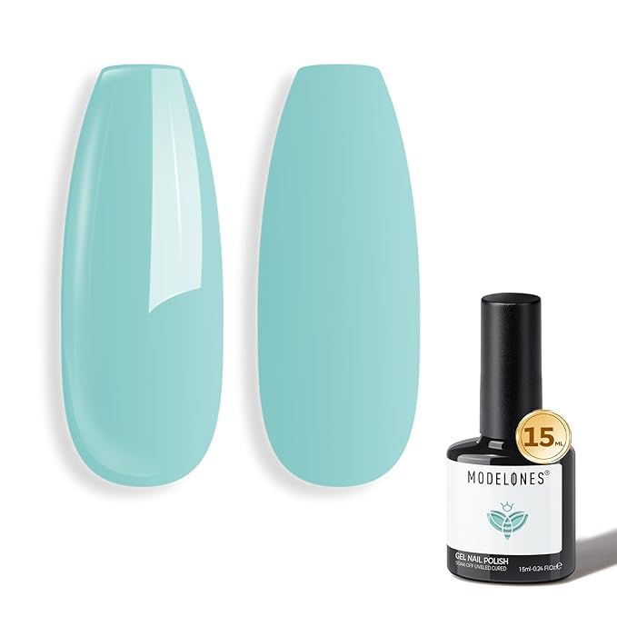 modelones Mint Blue Gel Nail Polish Baby Blue Gel Polish Jade Nail Poish Soak Off Pastel U V Nail Design Salon Nail DIY Manicure 15 ML