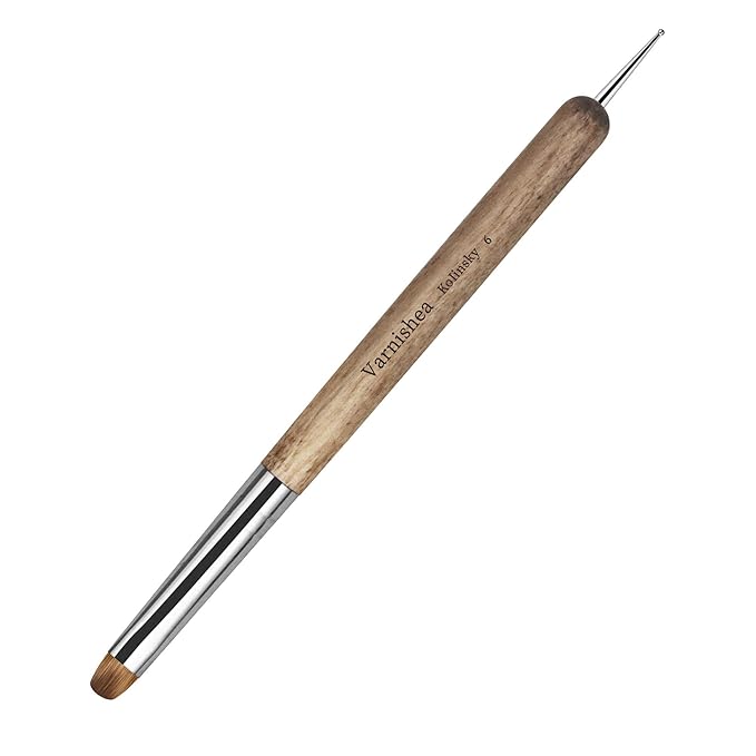 Kolinsky French Tip Nail Art Brush Solid Wood Handle Gel Acrylic Nail Dotting Tool for Manicure Clean Up and Dotting Manicure Tool Professional Nail Brush - Size 6, 1.0 Count