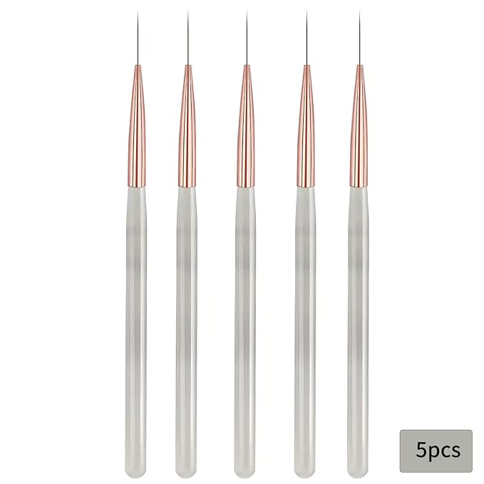 5Pcs Gray Handle Ultra-Fine Nail Liner Brush Set - Professional Nail Art Detail Brush for French Tip, Intricate Patterns, Fine Line Painting & Gel Polish Manicure, Salon & DIY Manicure Tool Kit