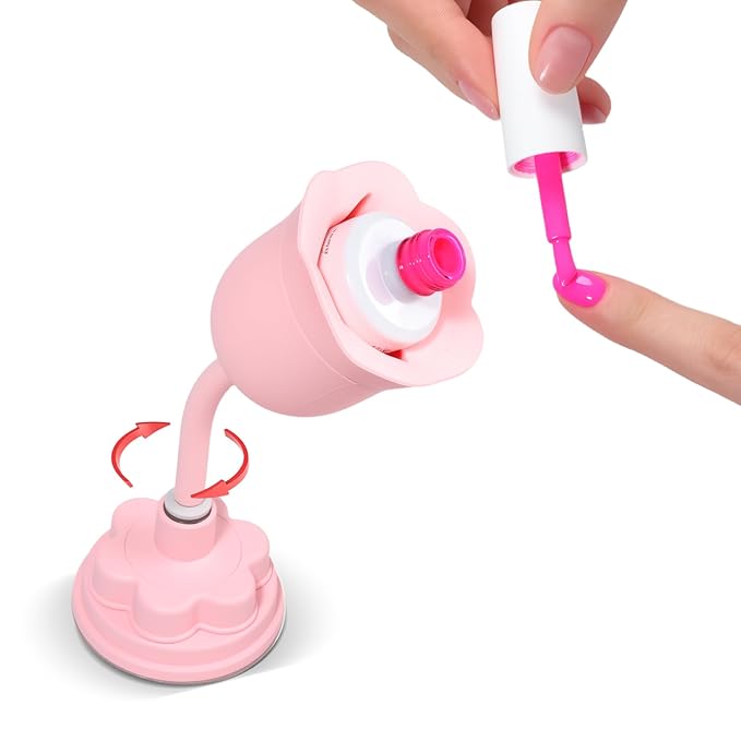 SAVILAND Essentials Nail Polish Holder: 360° Rotatable Design Nail Polish Bottle Holder Strong Adsorption Silicone Polish Holder Petal-Shaped Design Tilted Nail Art Tool Fits Most Bottles Home DIY