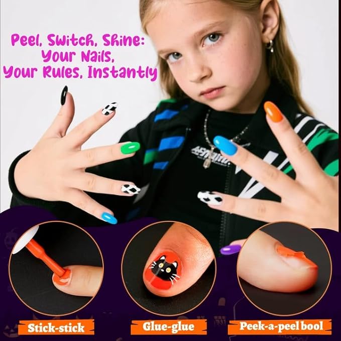 Kids Nail Polish with Stickers, Non-Toxic Toddler Nail Polish, Water-Based, Peelable Polish for Kids, for Party, Holiday Favors, Party Favors