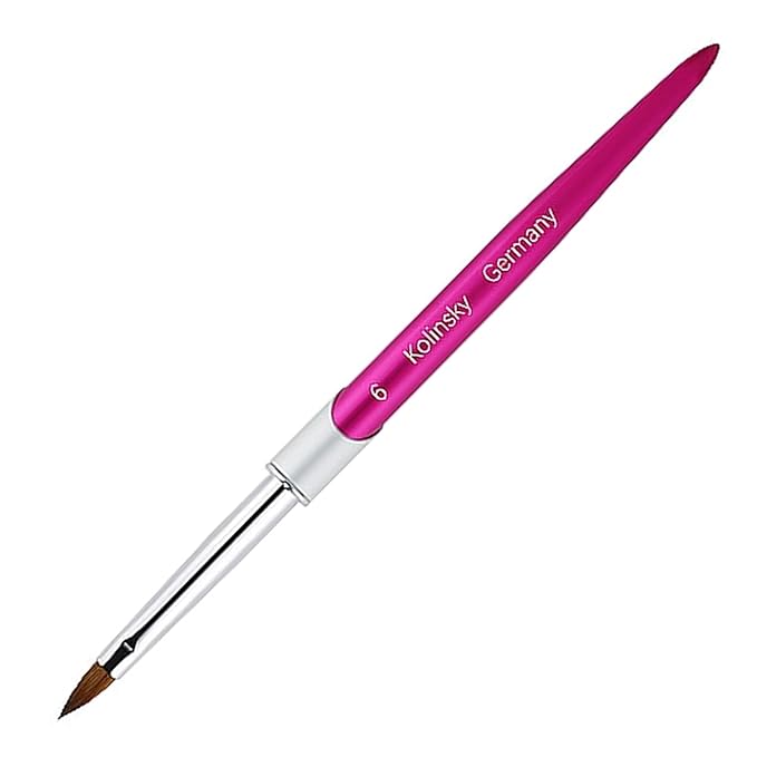 100% Pure Kolinsky Acrylic Nail Brush Size 6, Hair Acrylic Crystal Hot Red Pink with Silver Ferrule Round Shaped for Women Girls Manicure Tools Accessories