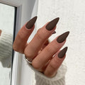 Matte Brown Press on Nails Almond Shaped 48Pcs Neutral Fake Nails for Women, Medium Almond Nails Press on Reusable Acrylic Nails Glue on Medium Length Stiletto False Nails Gel Artificial Nails