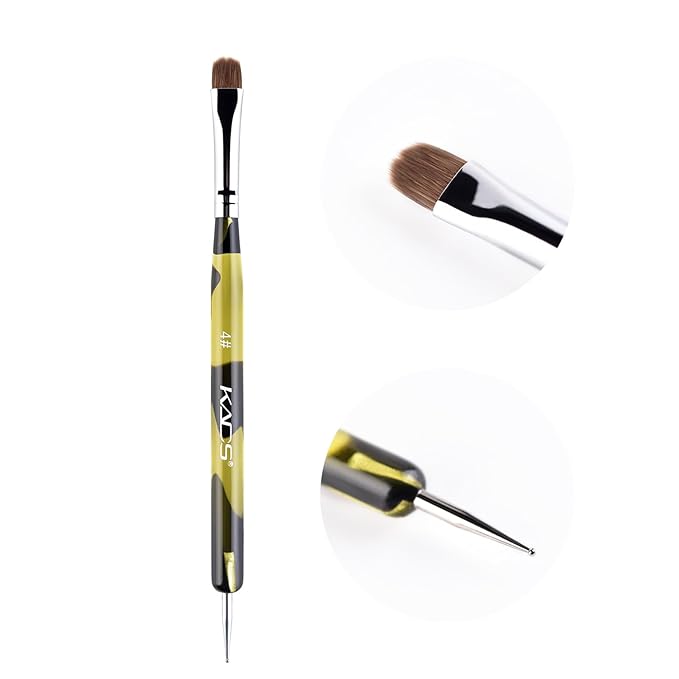 KADS Acrylic Sable Brush 2 Way French Nail Brush Professional French Manicure Clean-up Brush Nail Art Brush Nail Dotting Pen (Size 4)