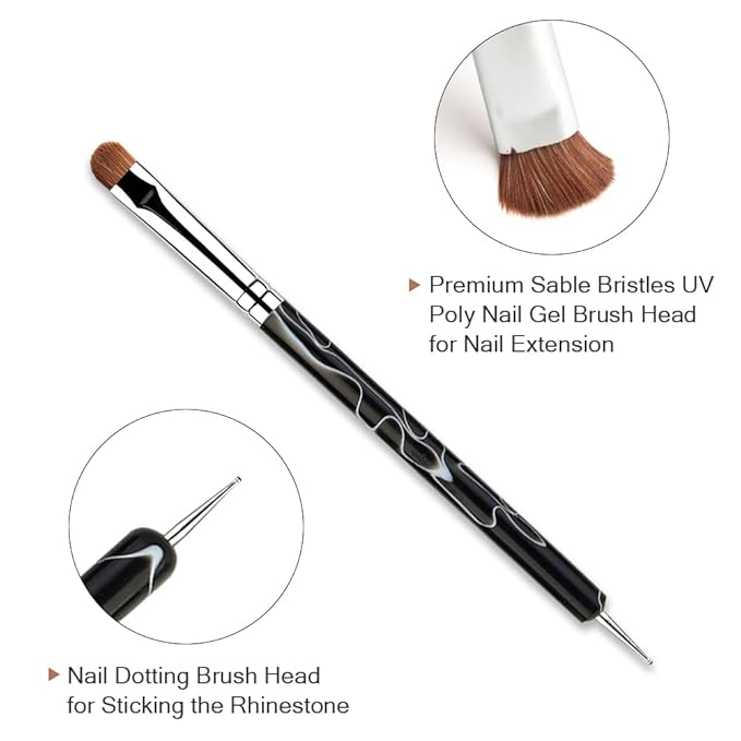 French Manicure Brush -Two Way Sable Nail Art Brush with Dotting Tool for Manicure Cuticle Clean Up Nail Art Design- Professional Nail Salon Quality Brush, Nail Dotting Pen (14#)