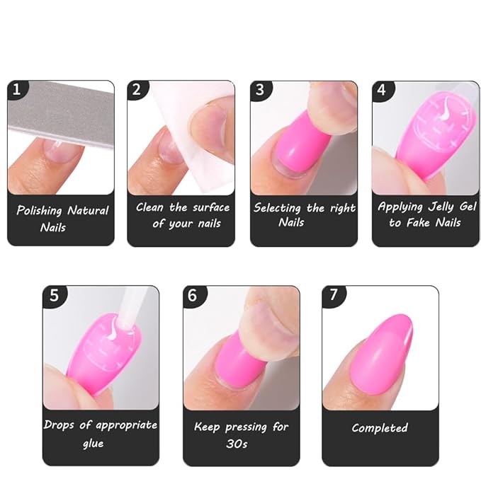 Press On Nails Short Almond Red Nails with Glossy French Tips in a Matte Finish 16 Sizes - 32 Nail Kit with Glue