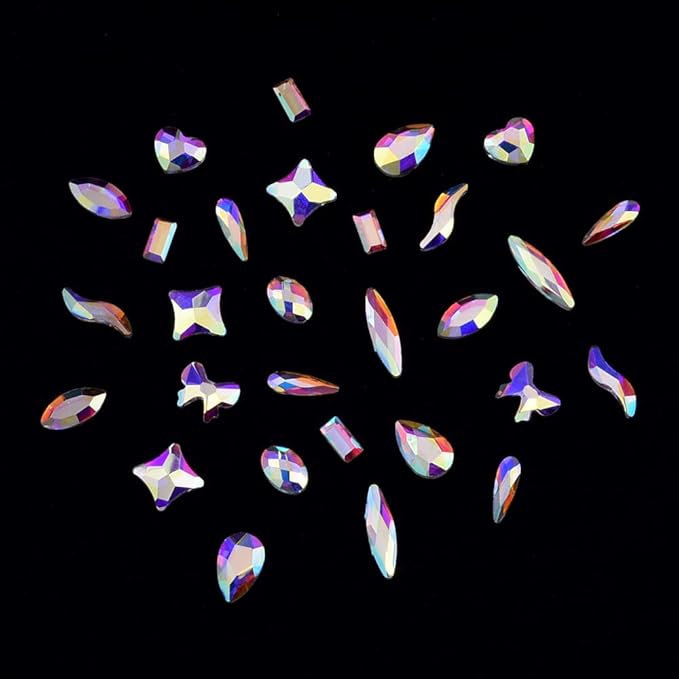 100pcs Mix Shapes Glass Ab Crystals Flatback Nail Decoration Gems 720pcs Round Rhinestones for Nails Crafts Assortment