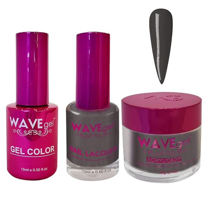 WAVEGEL Soak-Off Gel, Nail Lacquer & Acrylic/Dip Powder Matching Set - Princess Collection - #36 Shadow Charcoal