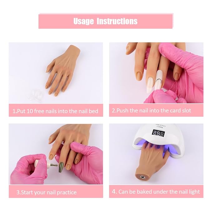 Silicone Practice Hand for Acrylic Nails, Mannequin Hands for Nails Practice with Adjustable Bracket, Life Size Fake Hand for DIY Nails/Nail Art Beginners/Nail Salon Artists