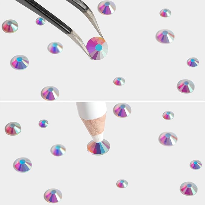Beadsland Rhinestones for Makeup,8 Sizes 2500pcs Crystal Flatback Rhinestones Face Gems for Nails Crafts with Tweezers and Wax Pencil,Transparent AB,SS4-SS30
