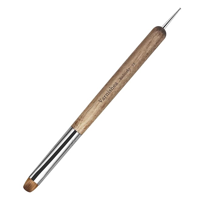 Kolinsky French Tip Nail Art Brush Solid Wood Handle Gel Acrylic Nail Dotting Tool for Manicure Clean Up and Dotting Manicure Tool Professional Nail Brush - Size 10, 1.0 Count