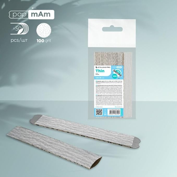 STALEKS PRO Smart 22 PapmAm Disposable Nail Files (100 Grit, 50 Pcs) – Glueless Soft Foam Abrasive Covers with Aluminum Oxide for Artificial Nail Shaping