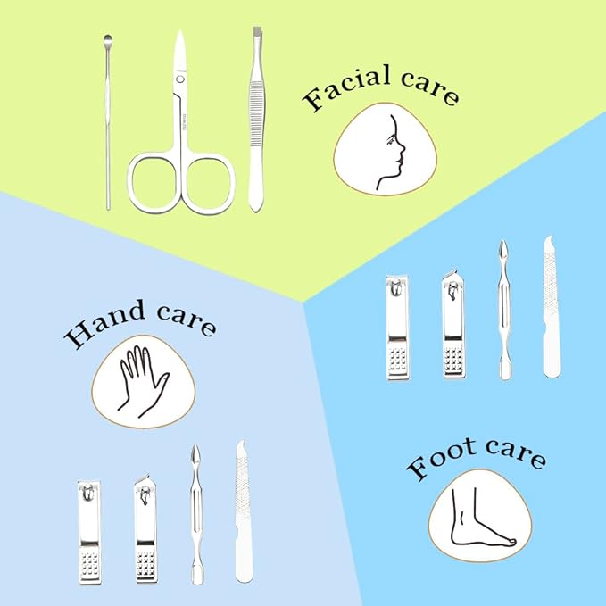Easter Basket Stuffers Nail Clippers Manicure Kit for Men Pedicure Tools Personal Care Metal Fingernail Cutter Manicure Set Professional Grooming Kit 8 in 1 Nail Tools Silver
