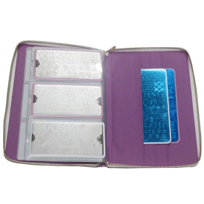 72 Slots Holographic Nail Plates Holder Case Stamping Templates Organizer Square & Round Printing Molds Collection Manicure Tool Accessorie (T-Pink)