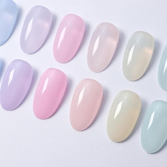 VARNAIL Pastel Sugar Jelly Gel Nail Polish Kit 6 Colors 15 ml , Translucent Sheer Gel Polish, Salon Quality Soak off UV Light Gel Nail Polish Set