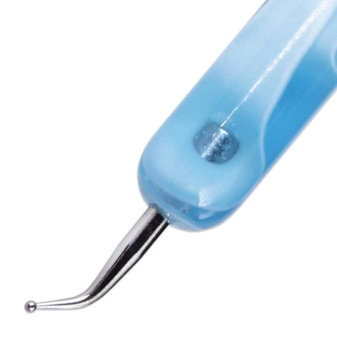Ivy L Premium 2 Way French Gel Acrylic Nail Art Kolinsky Brush with Dotting Tool for Professional Manicure Cuticle Clean up Nail Art Design (Size # 16, Blue Marble)