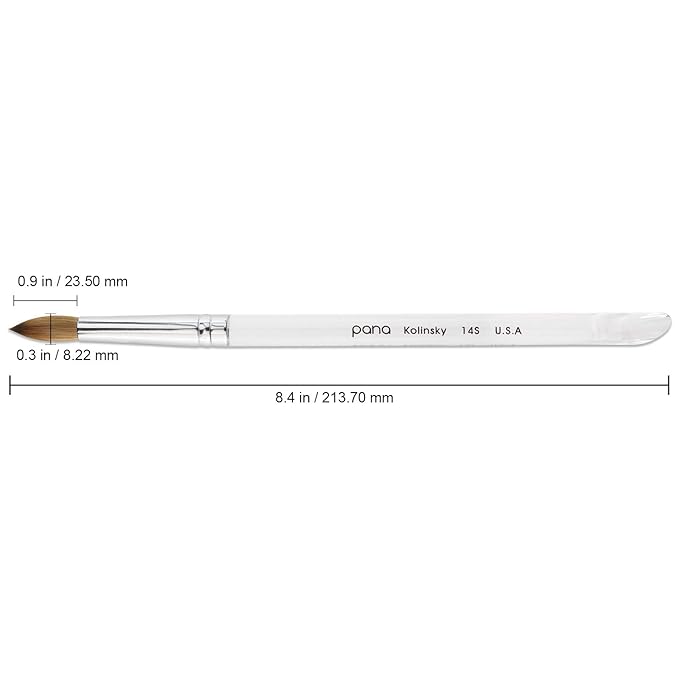 PANA Pure Kolinsky Hair Brush - Round Clear Acrylic Handle (Size 14) - Nail Brush for Acrylic Nail Application, Nail Extension, Manicure Pedicure Salon Beginner and Professional