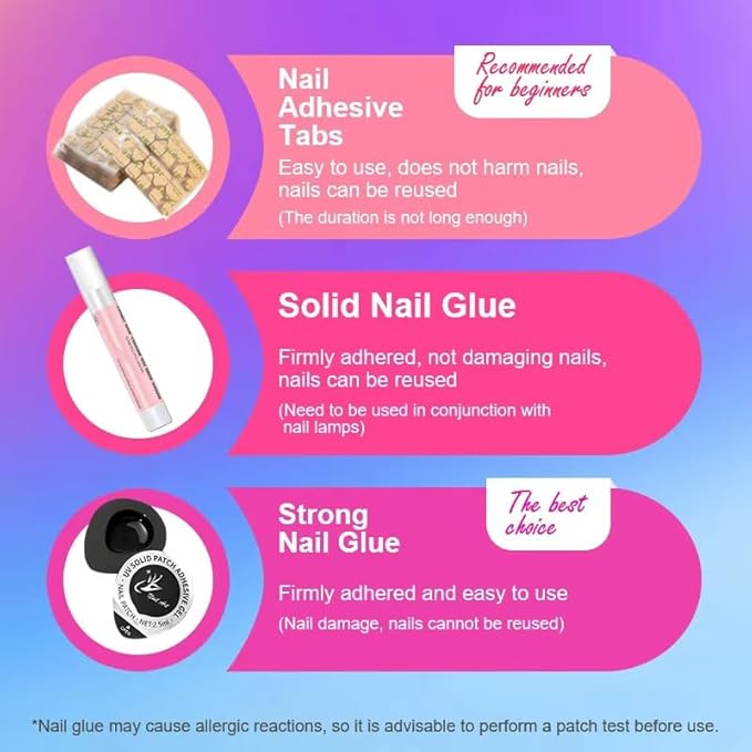 Short Square Press on Nails - Handmade Manicure Art Reusable False Nails 10pcs with Solid Nail Glue, Nail Adhesive Tabs, Strong Nail Glue (2701-Short)