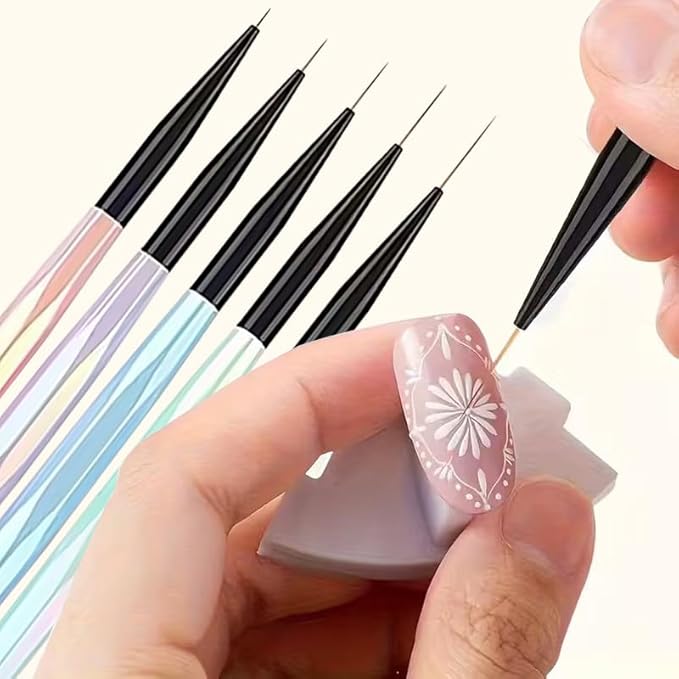 5Pcs Iridescent Handle Nail Liner Brush Set - Professional Ultra-Fine Striping Brushes for Intricate Nail Art, Multi-Color Gel Polish Liner Brushes for Salon & DIY Manicure Detailing