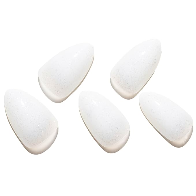 GLAMERMAID Nude White Glitter Press On Nails Short Almond, Translucence Milk White Handmade Soft Jelly Gel Fake Nails, Round Oval Stick Glue on Nails Kit for Women, Reusable Acrylic False Nail Set