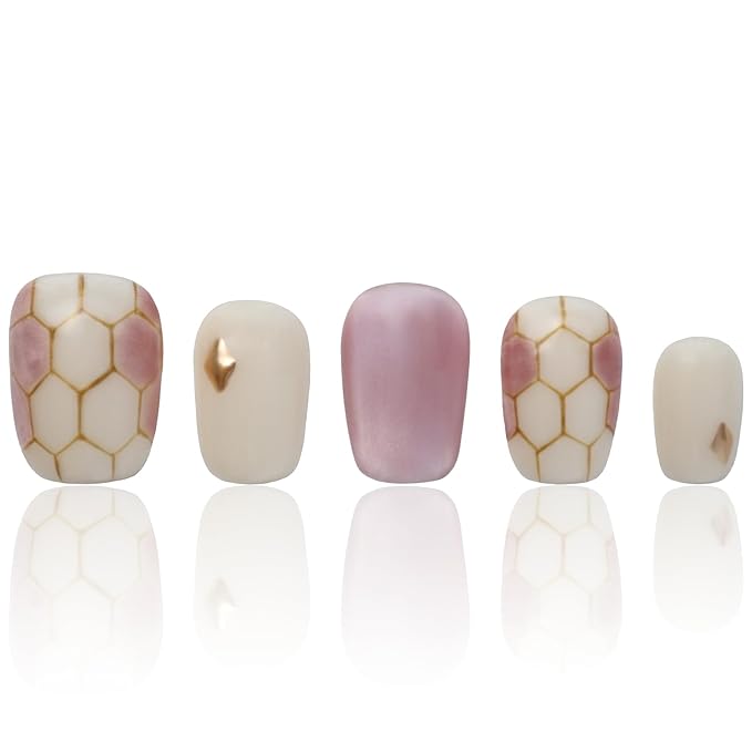 Press On Nails Short Hand Made Acrylic Nails 3D Thick Nails Ladies Gifts Pink Cat Eye Press On Nails COOLYOUNG 15 PCS Nails, Size S
