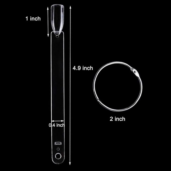150 Pcs Clear Nail Swatch Sticks with Ring, Fan Shape Nail Art Polish Display Tips, False Nail Sample Sticks, Nail Practice Color Display, Transparent Polish Board for Nails