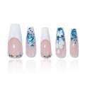 2025 100% Handmade Nails Reusable Medium Press-on Nail French Hand Painted Petals Full Coverage False Nail Set for Women (French-style Petal, Medium)