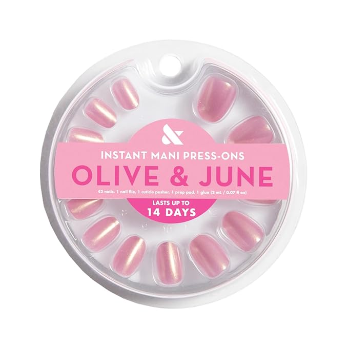 Olive & June Instant Mani Press-On Nails (Glue) | 42 Fake Nails, 21 Sizes | Non-Toxic, Long-Lasting Recycled Materials Realistic Look | Salon-Quality at Home | Extra Short, Round | Baby Starfish