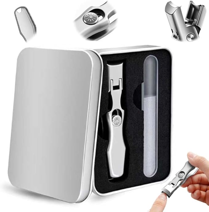 Stainless Steel Large Mouth Nail Clippers, 2025 Upgrades Large Wide Jaw German Clipper for Thick Nails, Angled Head Long Handled Toe Nail Clippers with Wide Jaw Opening (with rubbing Strips-Silver)