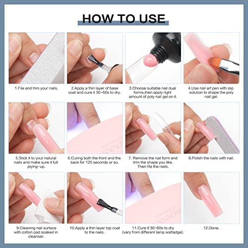 Morovan Poly Gel Nail Kit Starter Set – 6 Vibrant Colors DIY Salon Extensions Gel for Beginners – Professional Poly Nail Art Kit