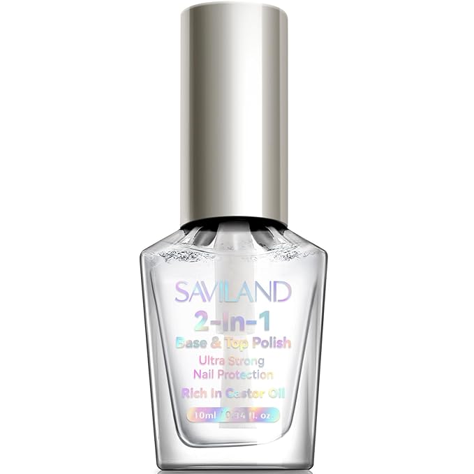 SAVILAND Clear Nail Polish Base Top Coat: 2 in 1 Quick Dry Nail Polish Long Lasting Fingernail Toe Polish Color Protection Resists Smudging, Chipping and Fading Shine Finish Polish Salon Home Nail Art