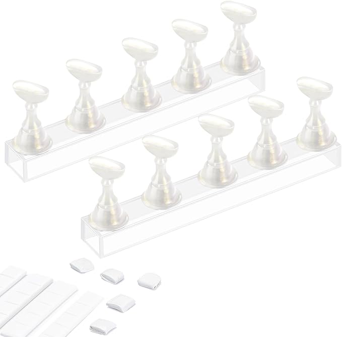 Etercycle Acrylic Nail Display Stand DIY Nail Crystal Holder Magnetic Practice Stands with Reusable Adhesive Putty Clay for False Nail Tip Manicure Tool(White with gold)