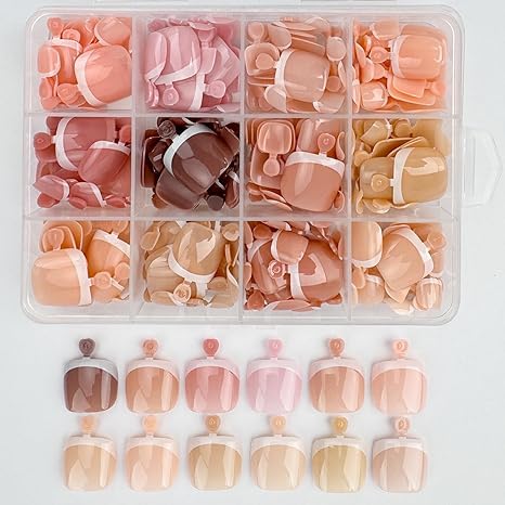288pcs Press On Toenails Short Square Fake Toe Nails White French Tip False Toenails 12 Color Full Cover Acrylic Glossy Glue On Toe Nail for Women Manicure 12 packs