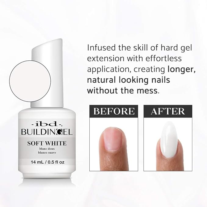 IBD Building Gel, Hard Gel Nail Extension, Soft White - for Nails Extensions, Sculpting, & Overlays, Self-Leveling UV/LED for Strong Nails, 0.5 oz