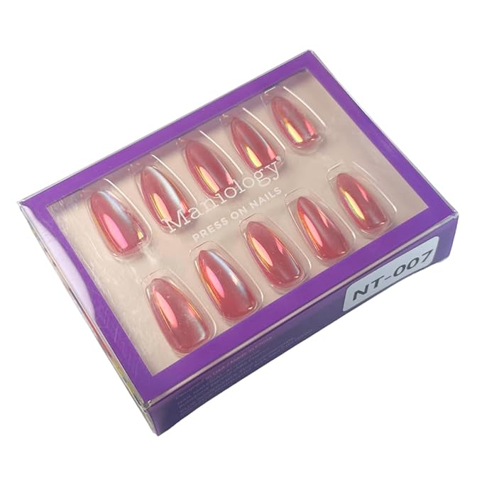 Maniology Press-On Nails Magnetic Angel | Medium Almond Shape Nail Tips – Fuchsia Pink Color Luminous Finish, Reusable, Durable & Easy Application, 30-Piece 15 Sizes False Nails Kit