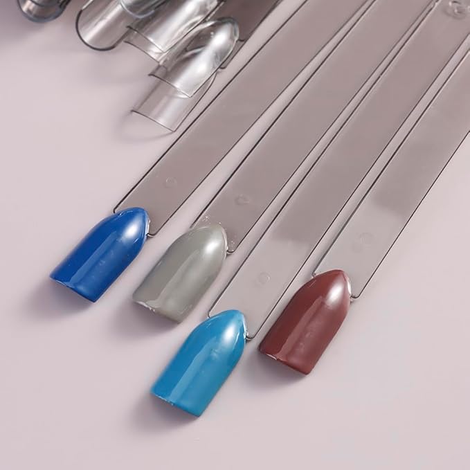 150 Pcs Nail Swatch Sticks with Metal Ring, Transparent Black Square Nail Tips for Nail Art Polish Practice Display, Acrylic False Nail Sample Sticks Nail tech Supplies for Home or Salon Use