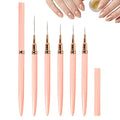 Metallic Nail Art Pens, 2026 New Liner Brushes Set, 5PCS Black Color Nail Tools For Long Lines, Fine Drawing, Liner Brush UV Gel Polish Painting Nail Design Sizes 6/9/11/16/24mm (Pink)