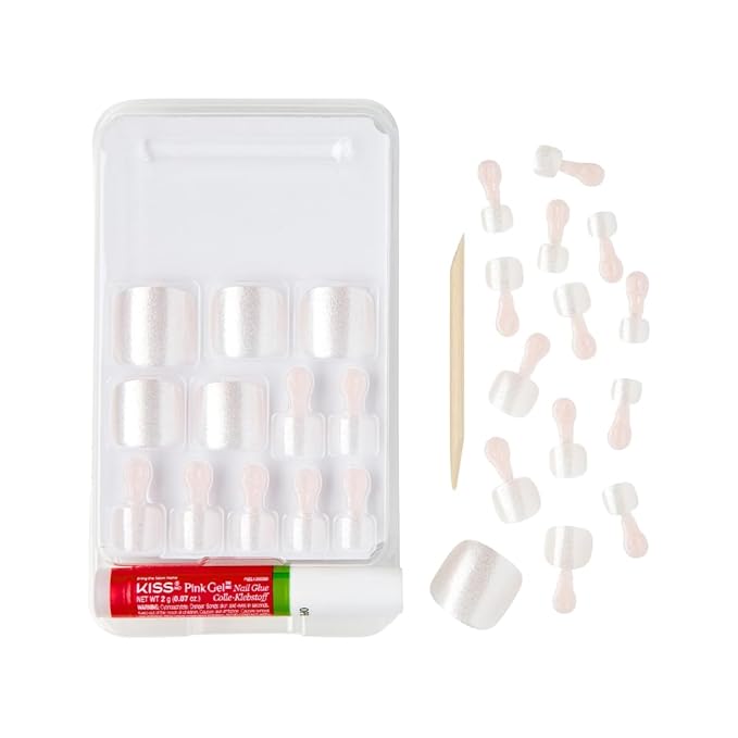 GoldFinger Press On Toenails Kit Wider Fit, Shine Glazed Glitter Metallic Silver Toenail, Ready to Wear Gel & Manicure Stick, 2g Glue included, Long-Lasting Convenient & Easy to Apply