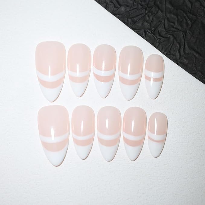 10PCS Luxury Handmade Press On Nails Nude Gradient Cat's Eye with Pearl Bow & Sparkling Rhinestones for Wedding & Party Reusable Almond Fake Nails Design Gift For Women and Girls (L04, M)